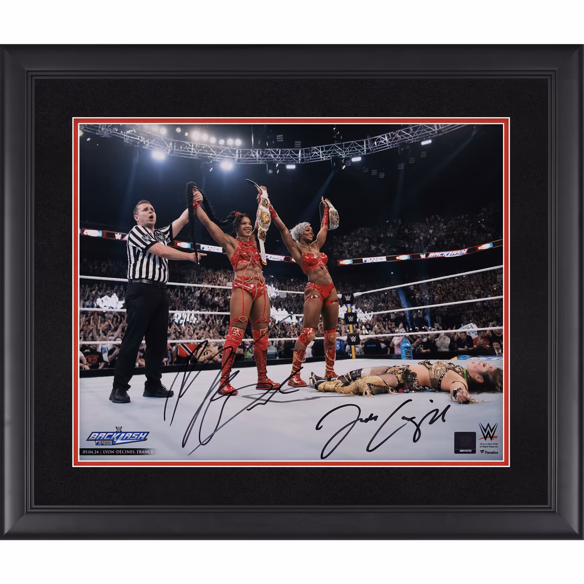 Bianca Belair & Jade Cargill WWE Autographed Framed 16" x 20" 2024 Backlash Raising Titles Photograph