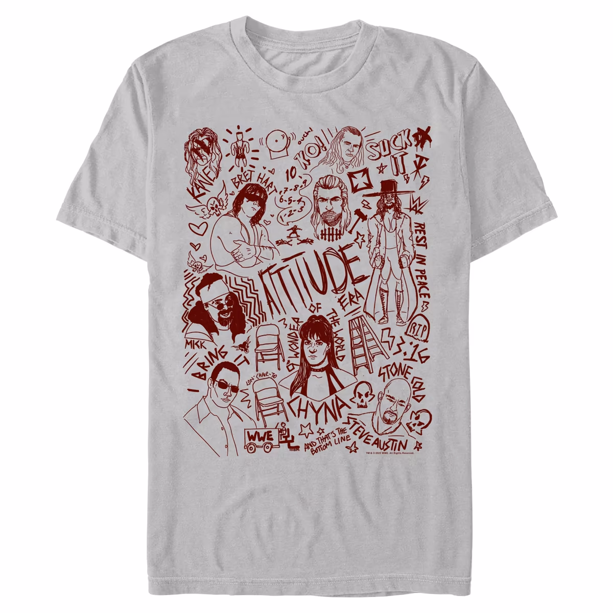 Men's Gray WWE Attitude Era Doodles T-Shirt 2 Men's Gray WWE Attitude Era Doodles T-Shirt