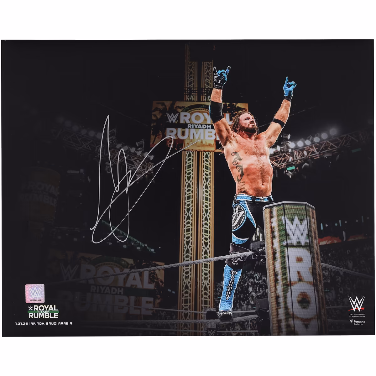 AJ Styles WWE Autographed 16" x 20" 2026 Royal Rumble Final Match Photograph 6 AJ Styles WWE Autographed 16" x 20" 2026 Royal Rumble Final Match Photograph