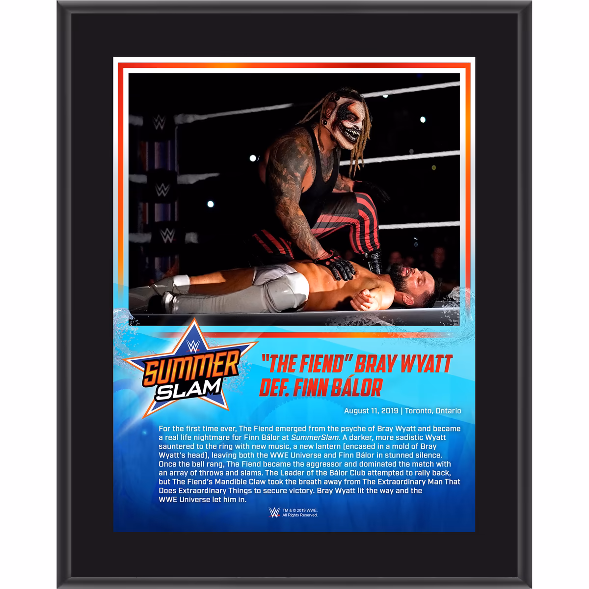 ''The Fiend'' Bray Wyatt 10.5" x 13" 2019 SummerSlam Sublimated Plaque