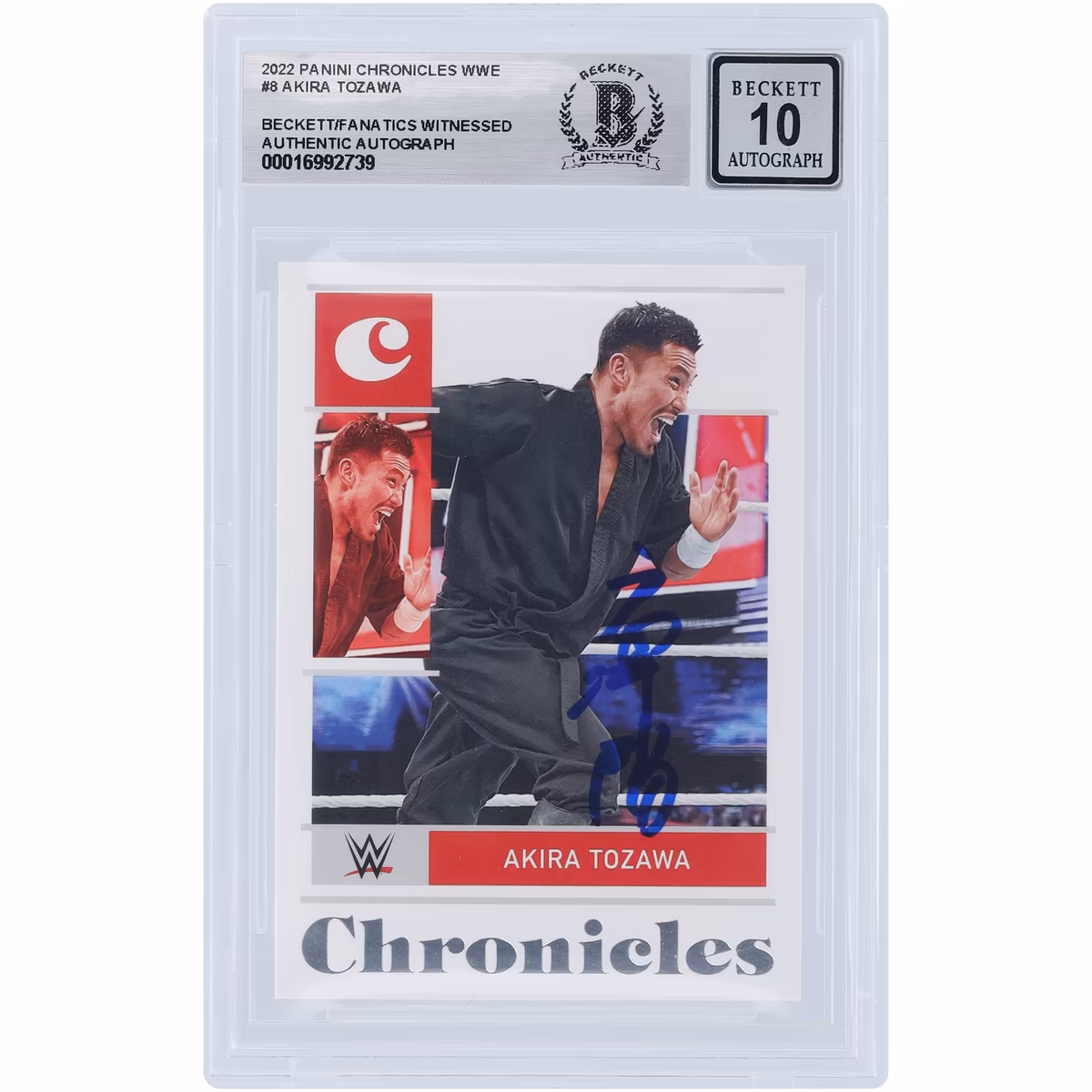 Akira Tozawa WWE Autographed 2022 Panini Chronicles #8 Beckett Fanatics Witnessed Authenticated 10 Card