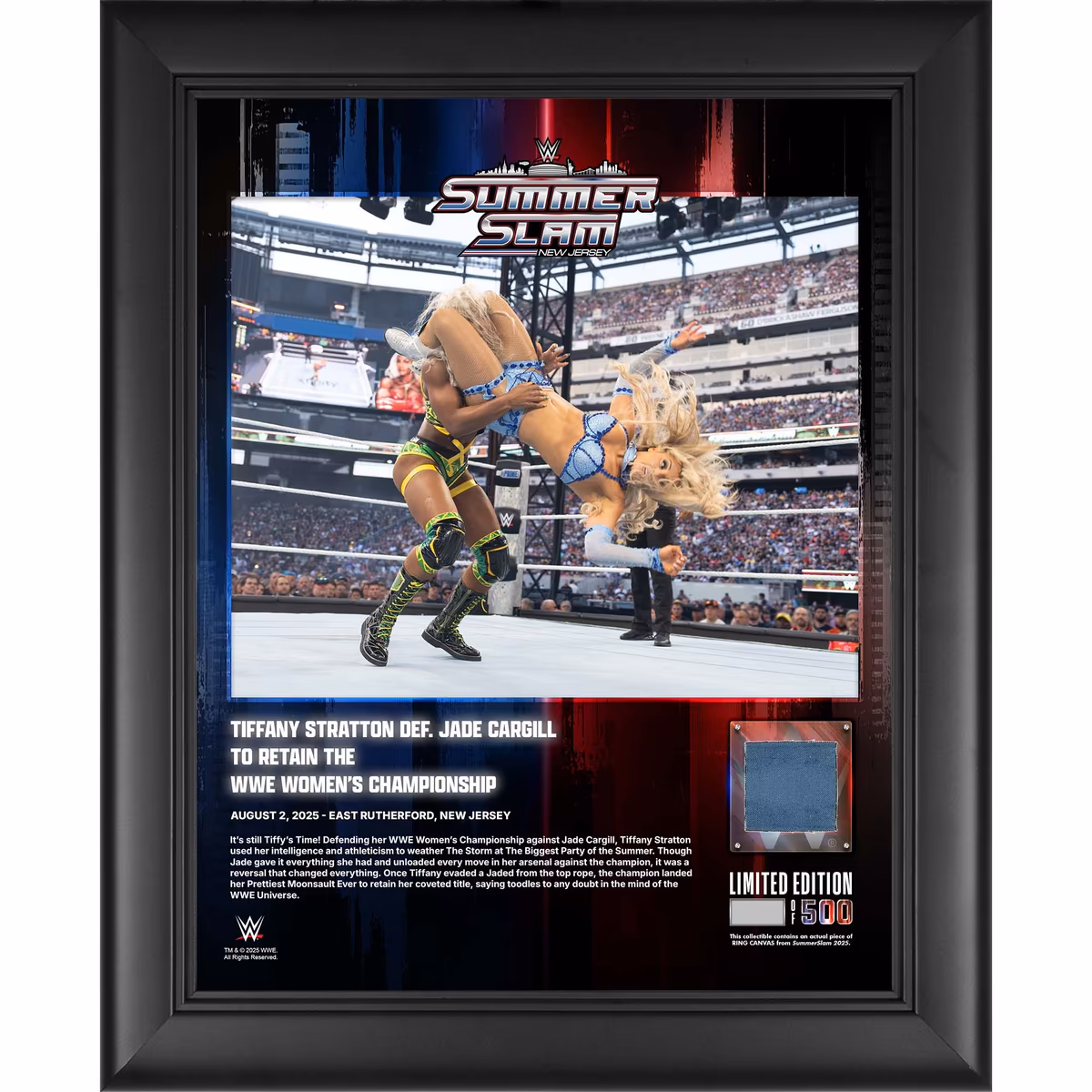 Tiffany Stratton WWE Framed 13" x 16" 2025 SummerSlam Night 1 Collage with a Piece of Match-Used Canvas - Limited Edition of 500