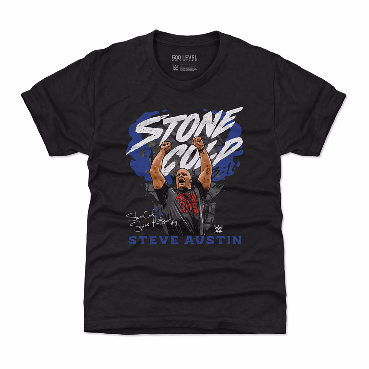 Youth 500 Level Heather Black "Stone Cold" Steve Austin Pose T-Shirt