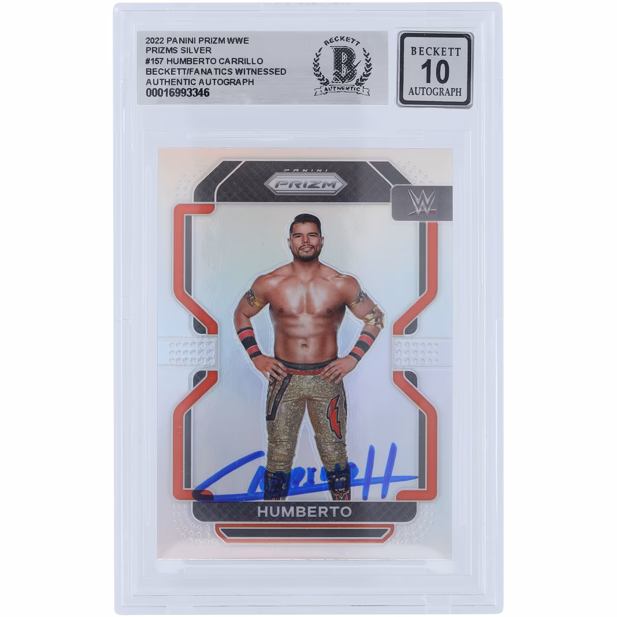Humberto Carrillo WWE Autographed 2022 Panini Prizm Silver Prizm #157 Beckett Fanatics Witnessed Authenticated 10 Card