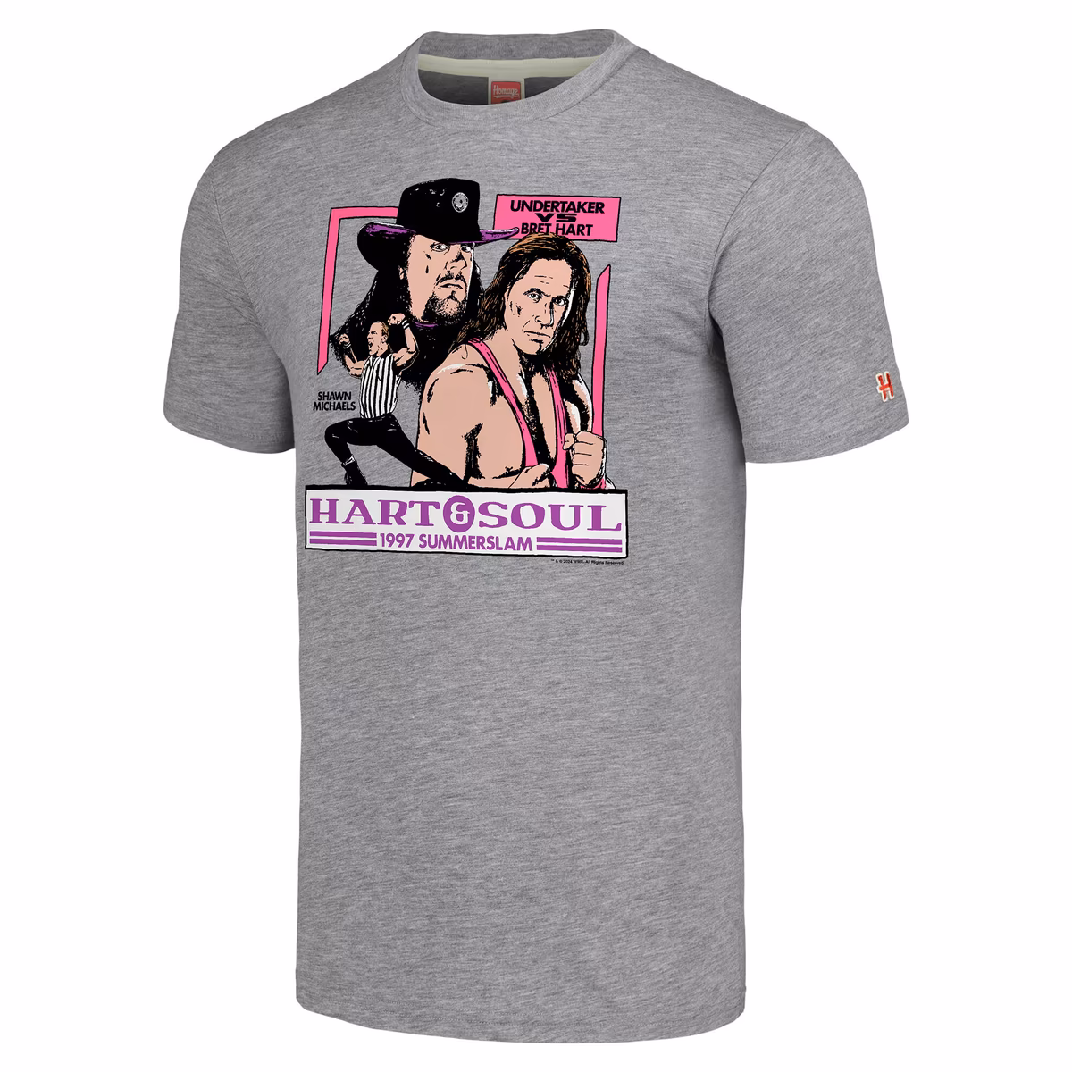 Men's Homage Heather Gray SummerSlam 1997 Bret Hart vs. The Undertaker Tri-Blend T-Shirt 3 Men's Homage Heather Gray SummerSlam 1997 Bret Hart vs. The Undertaker Tri-Blend T-Shirt