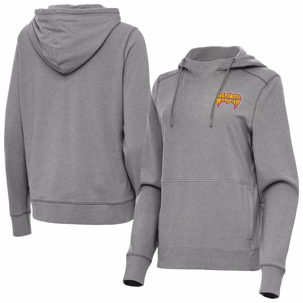 Women's Antigua Heather Charcoal The Ultimate Warrior Justice Pullover Hoodie 2 Women's Antigua Heather Charcoal The Ultimate Warrior Justice Pullover Hoodie