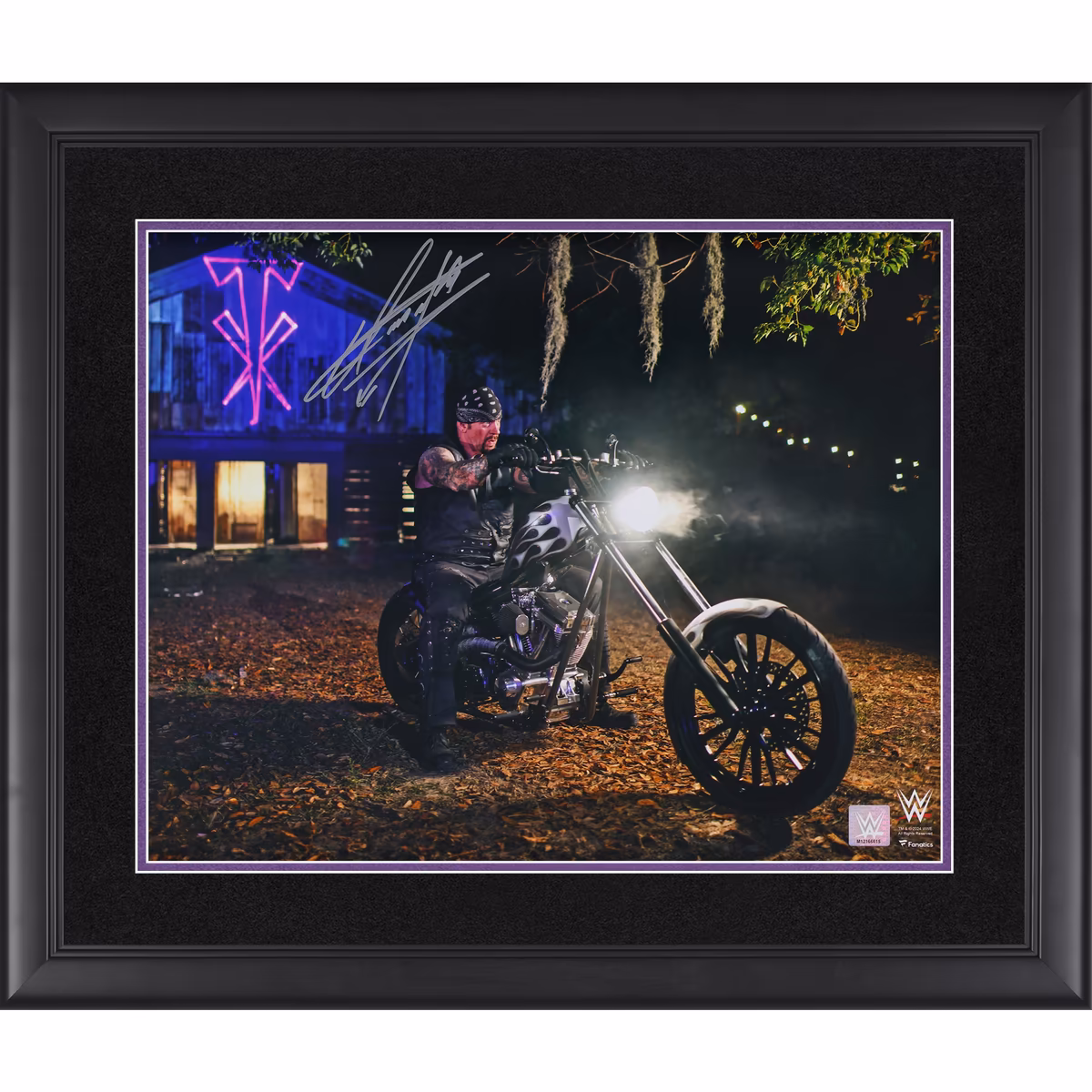 The Undertaker WWE Autographed Framed 16" x 20" WrestleMania 36 Boneyard Match on Motorcycle Photograph