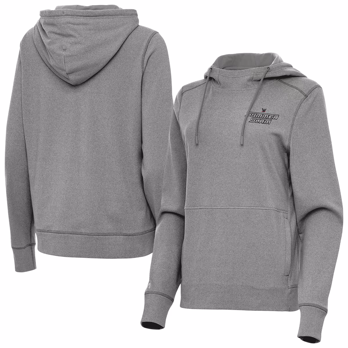 Women's Antigua Heather Gray SummerSlam Justice Pullover Hoodie 1 Women's Antigua Heather Gray SummerSlam Justice Pullover Hoodie