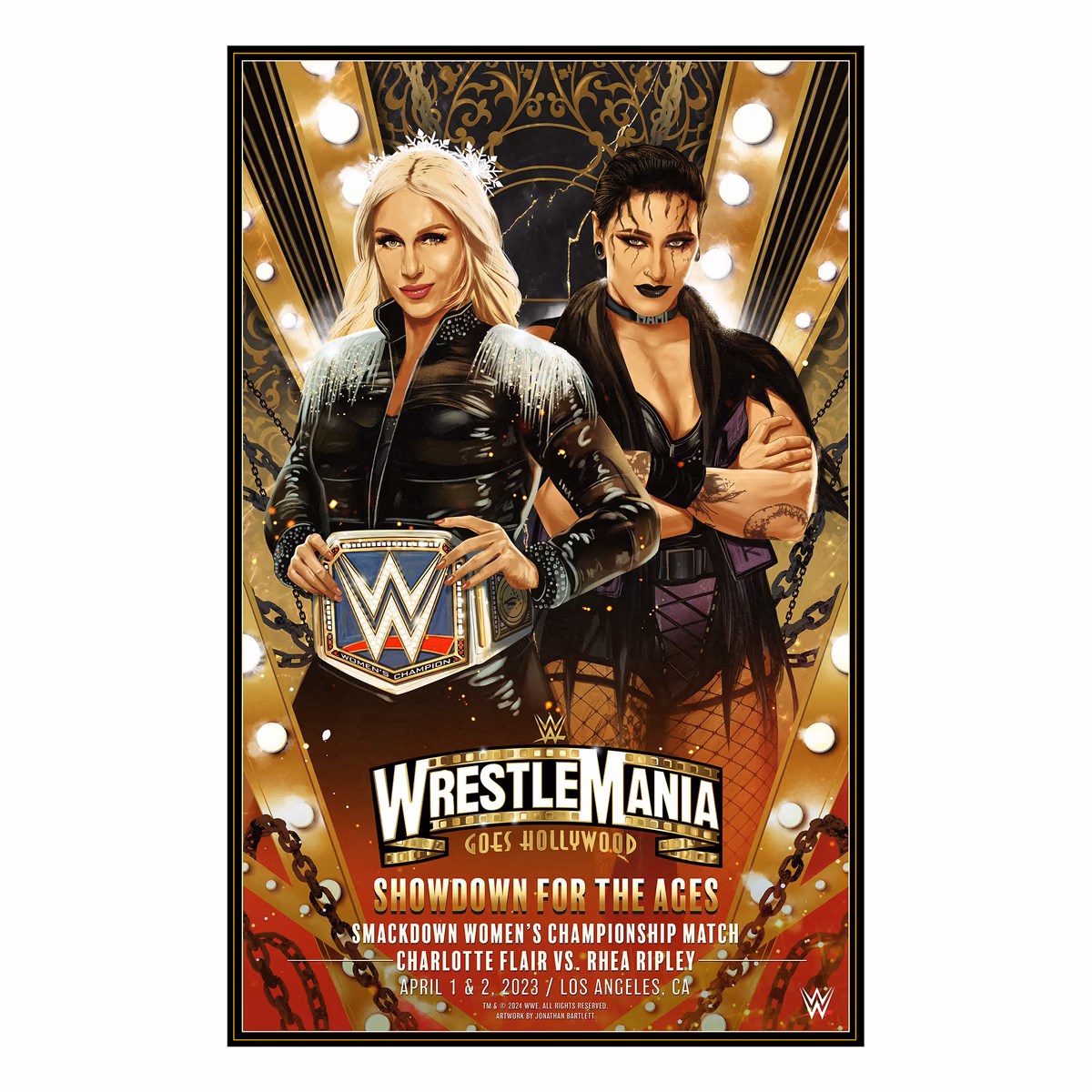 WrestleMania 39 Charlotte Flair vs. Rhea Ripley 24" x 36" Jonathan Bartlett Art Print 2 WrestleMania 39 Charlotte Flair vs. Rhea Ripley 24" x 36" Jonathan Bartlett Art Print