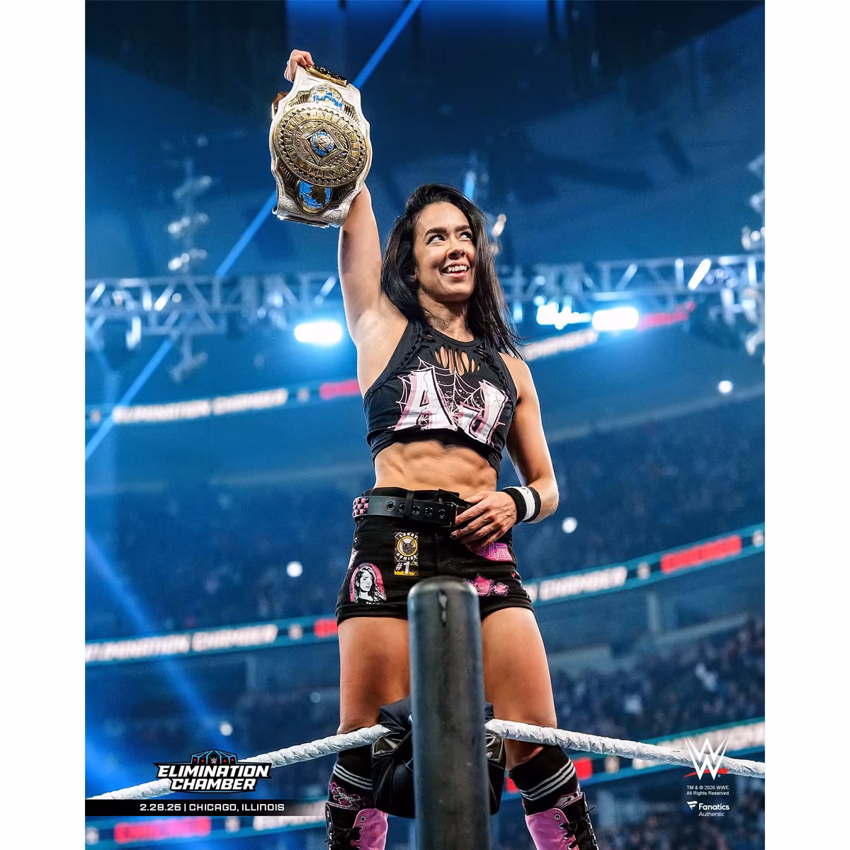 AJ Lee WWE Unsigned 2026 Elimination Chamber Raising Title Photograph