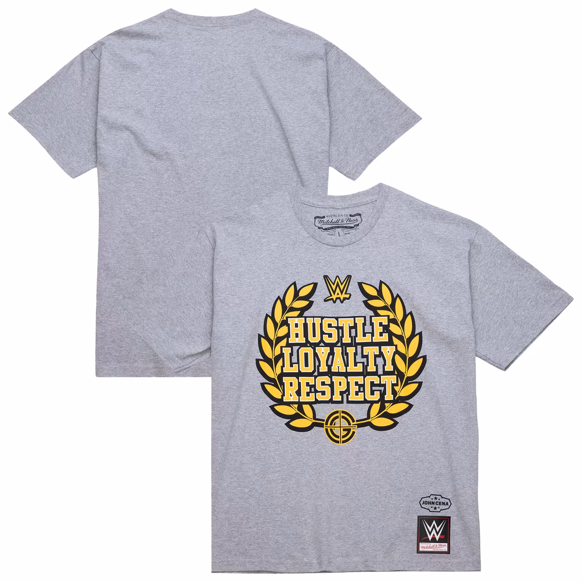 Men's Mitchell & Ness Heather Gray John Cena Hustle Loyalty Respect Wreath Classic T-Shirt 1 Men's Mitchell & Ness Heather Gray John Cena Hustle Loyalty Respect Wreath Classic T-Shirt