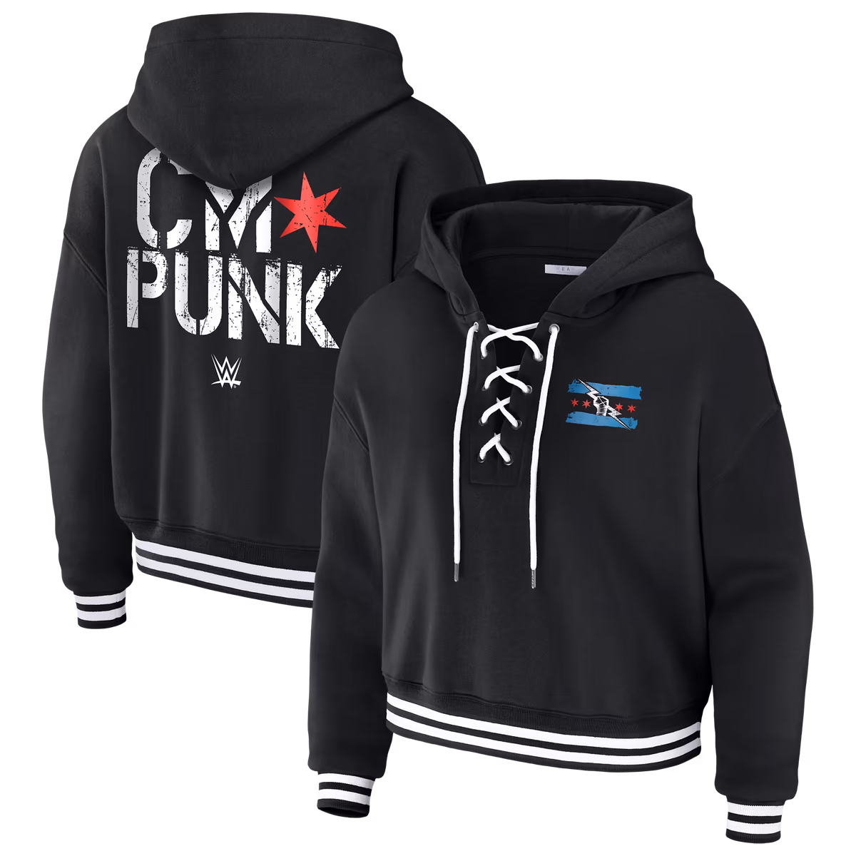 Women's WEAR by Erin Andrews Black CM Punk Lace-Up Hoodie 7 Women's WEAR by Erin Andrews Black CM Punk Lace-Up Hoodie