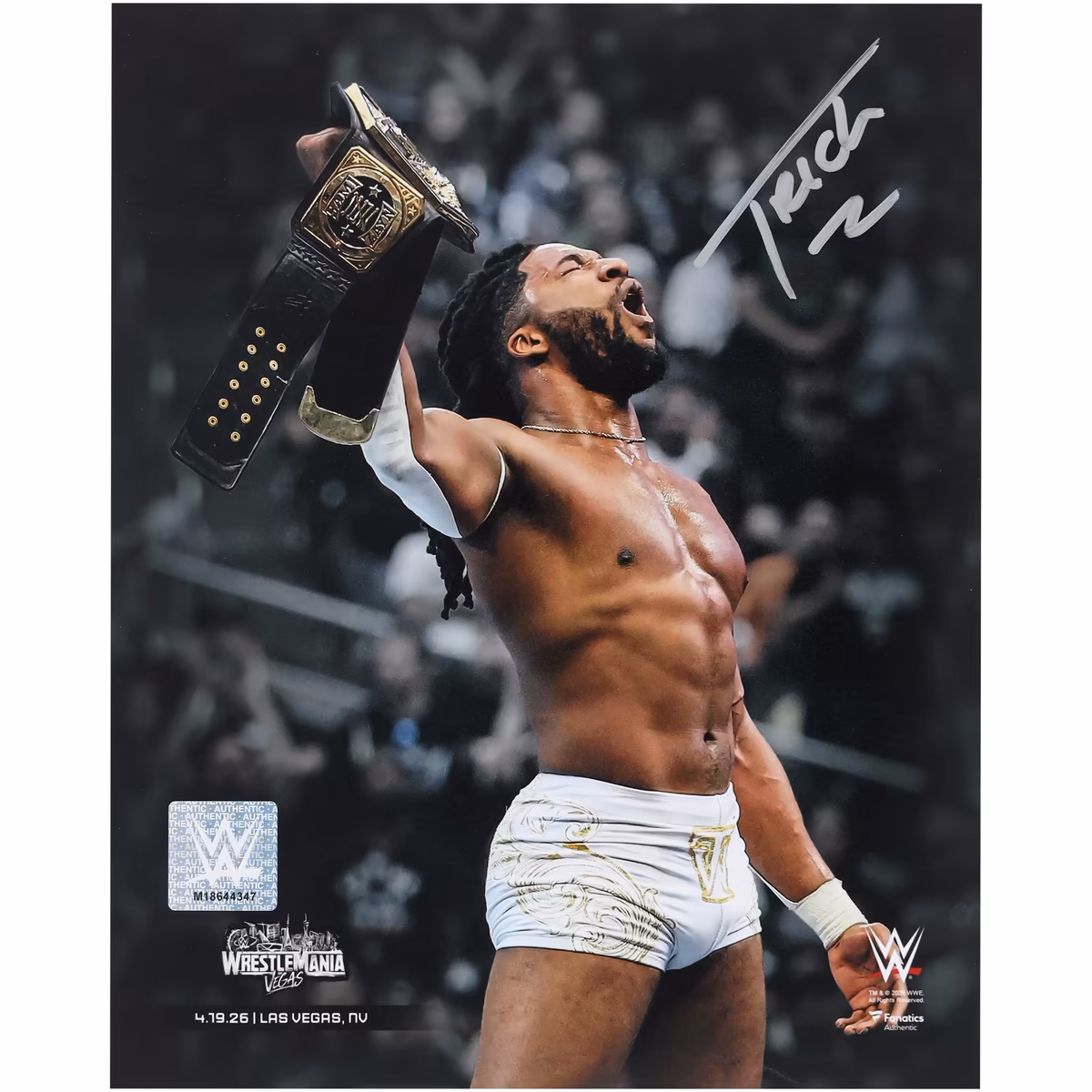 Trick Williams WWE Autographed 8" x 10" WrestleMania 42 Raising Title Photograph