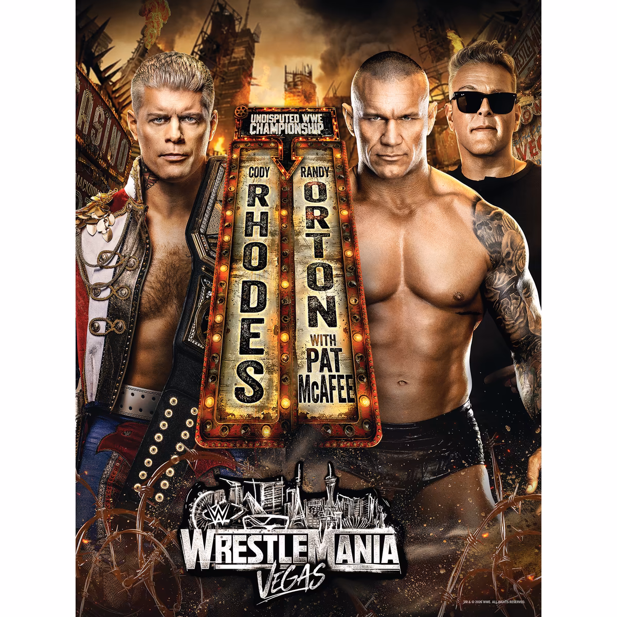 Cody Rhodes vs. Randy Orton WWE Unsigned 18" x 24" WrestleMania 42 Night 1 Main Event Match-Up Graphic Photograph 1 Cody Rhodes vs. Randy Orton WWE Unsigned 18" x 24" WrestleMania 42 Night 1 Main Event Match-Up Graphic Photograph