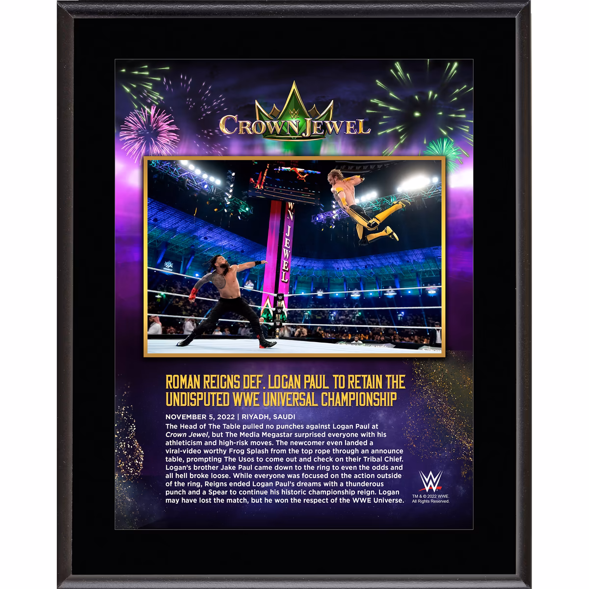 Roman Reigns 10.5" x 13" 2022 Crown Jewel Sublimated Plaque