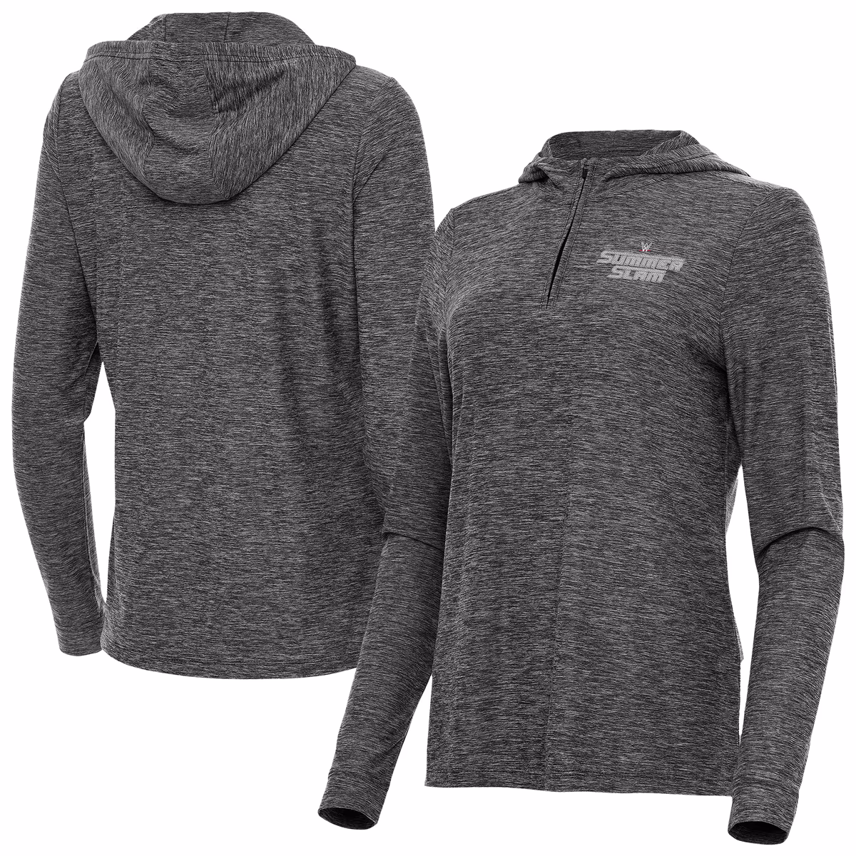 Women's Antigua Heather Black SummerSlam Daybreak Quarter-Zip Hoodie 2 Women's Antigua Heather Black SummerSlam Daybreak Quarter-Zip Hoodie