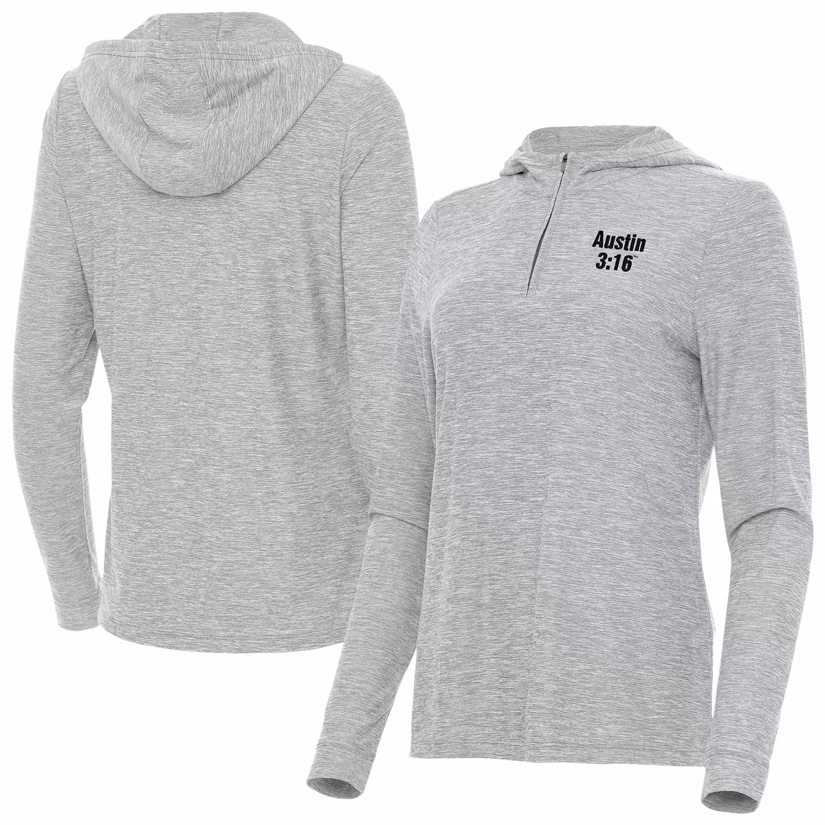 Women's Antigua Heather Gray "Stone Cold" Steve Austin Daybreak Quarter-Zip Hoodie