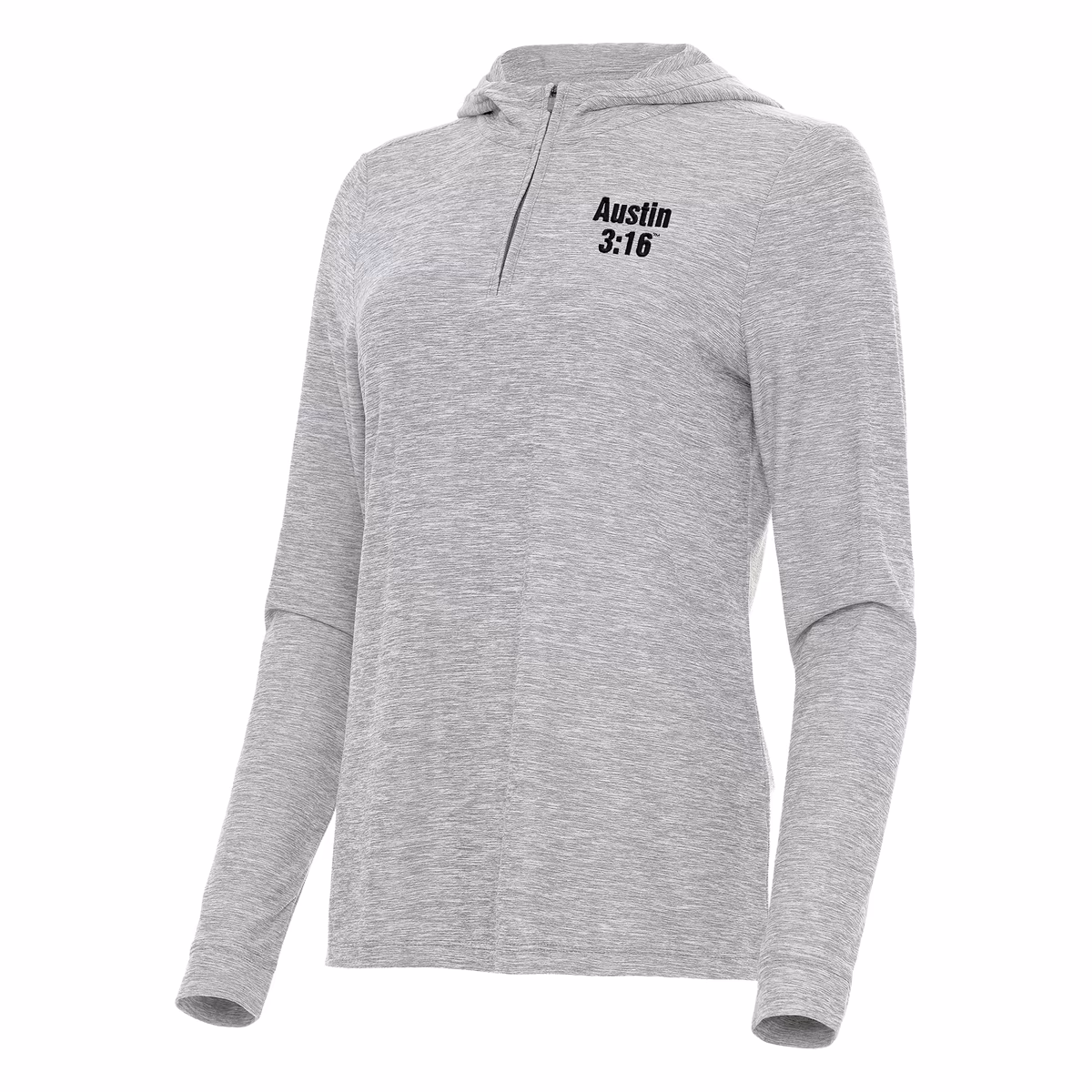 Women's Antigua Heather Gray "Stone Cold" Steve Austin Daybreak Quarter-Zip Hoodie 3 Women's Antigua Heather Gray "Stone Cold" Steve Austin Daybreak Quarter-Zip Hoodie