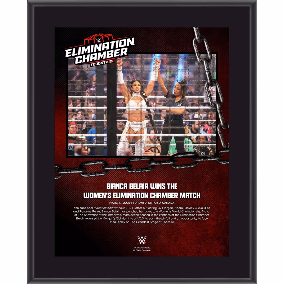 Bianca Belair WWE 10.5" x 13" 2025 Elimination Chamber Sublimated Plaque
