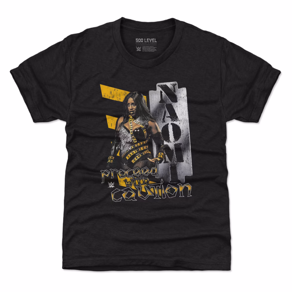 Youth 500 Level Heather Black Naomi Proceed With Caution T-Shirt 1 Youth 500 Level Heather Black Naomi Proceed With Caution T-Shirt