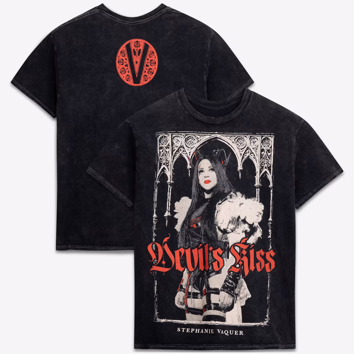 Men's Ripple Junction Black Stephanie Vaquer Devil's Kiss Medieval Gothic Arch Graphic T-Shirt