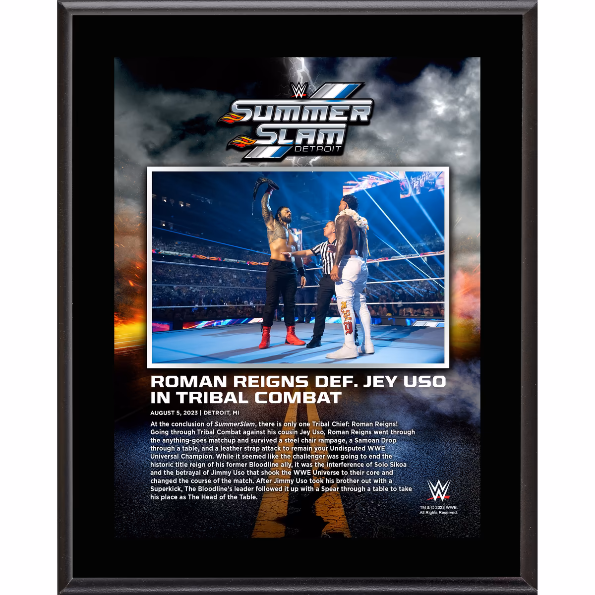 Roman Reigns WWE 10.5" x 13" 2023 SummerSlam Sublimated Plaque 1 Roman Reigns WWE 10.5" x 13" 2023 SummerSlam Sublimated Plaque