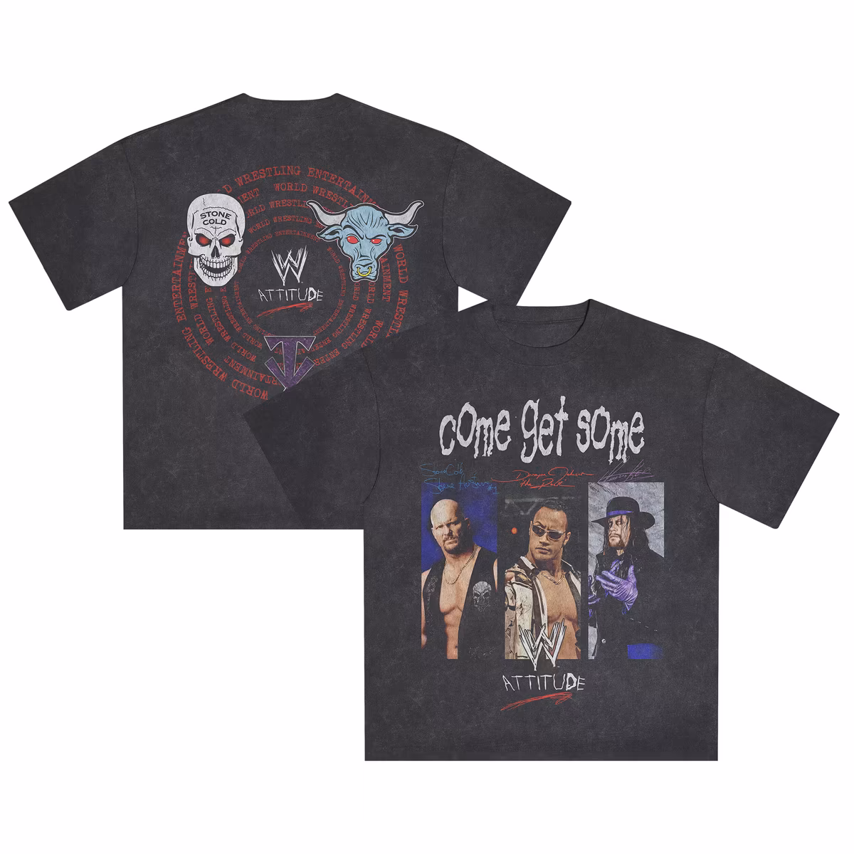 Men's Black WWE Logo Come Get Some Snow Wash Boxy T-Shirt 2 Men's Black WWE Logo Come Get Some Snow Wash Boxy T-Shirt