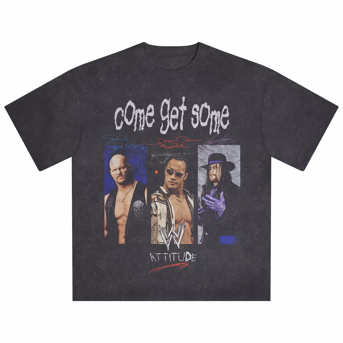 Men's Black WWE Logo Come Get Some Snow Wash Boxy T-Shirt 3 Men's Black WWE Logo Come Get Some Snow Wash Boxy T-Shirt
