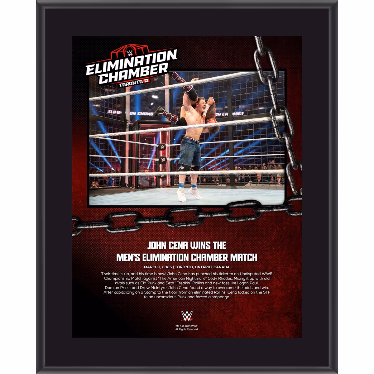 John Cena WWE 10.5" x 13" 2025 Elimination Chamber Sublimated Plaque 7 John Cena WWE 10.5" x 13" 2025 Elimination Chamber Sublimated Plaque
