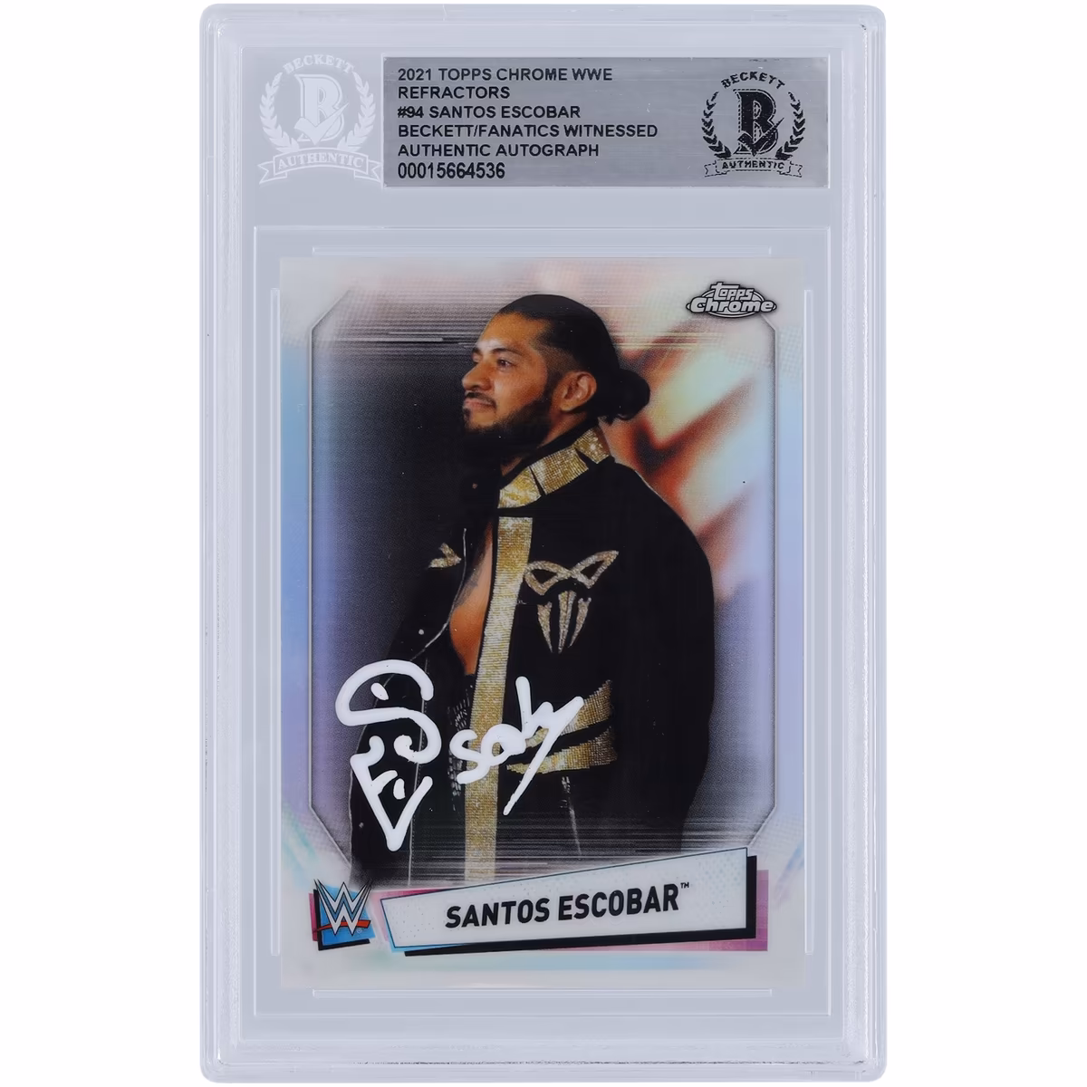 Santos Escobar WWE Autographed 2021 Topps Finest Refractors #95 Beckett Fanatics Witnessed Authenticated Card 2 Santos Escobar WWE Autographed 2021 Topps Finest Refractors #95 Beckett Fanatics Witnessed Authenticated Card