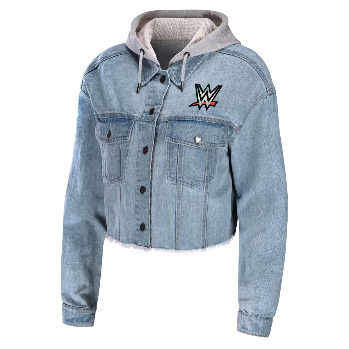 Women's WEAR by Erin Andrews Blue SummerSlam 2025 Hooded Cropped Full-Snap Denim Jacket 3 Women's WEAR by Erin Andrews Blue SummerSlam 2025 Hooded Cropped Full-Snap Denim Jacket