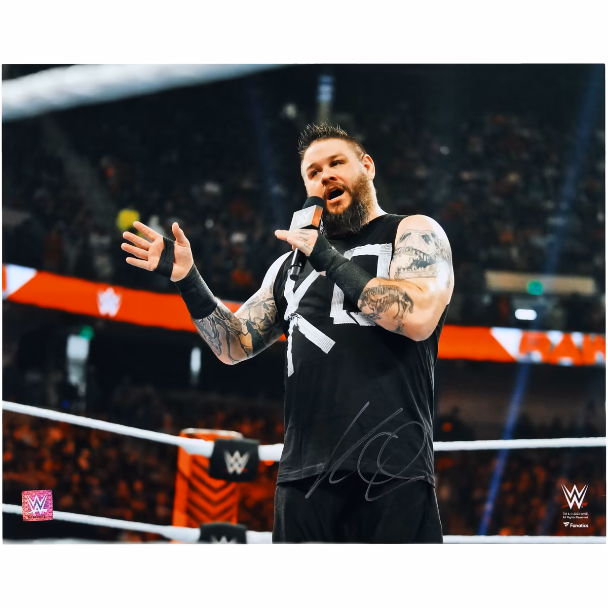 Kevin Owens WWE Autographed 16" x 20" In Ring with Mic Photograph