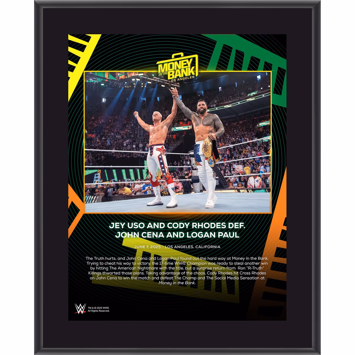 Cody Rhodes & Jey Uso WWE 10.5" x 13" 2025 Money In The Bank Sublimated Plaque 2 Cody Rhodes & Jey Uso WWE 10.5" x 13" 2025 Money In The Bank Sublimated Plaque
