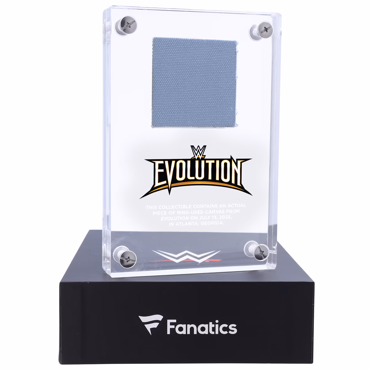 2025 WWE Evolution Acrylic Display Case with Match-Used Canvas 4 2025 WWE Evolution Acrylic Display Case with Match-Used Canvas