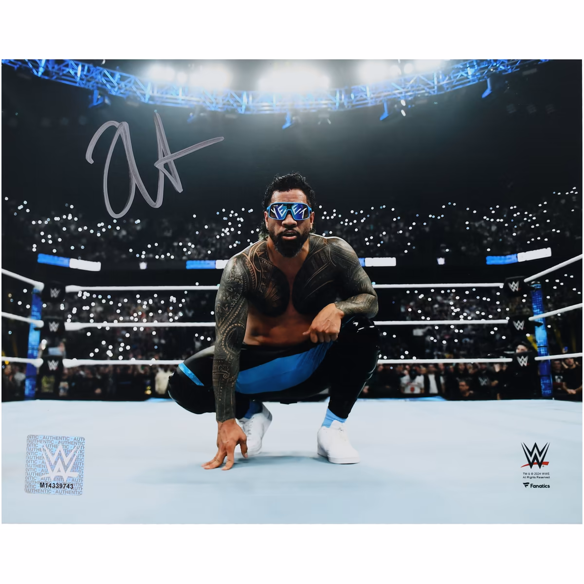 Jey Uso WWE Autographed 8" x 10" Kneeling In Ring Photograph 1 Jey Uso WWE Autographed 8" x 10" Kneeling In Ring Photograph