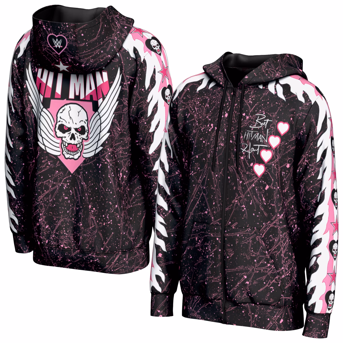 Men's ProSphere Black Bret Hart Hearts Full-Zip Hoodie