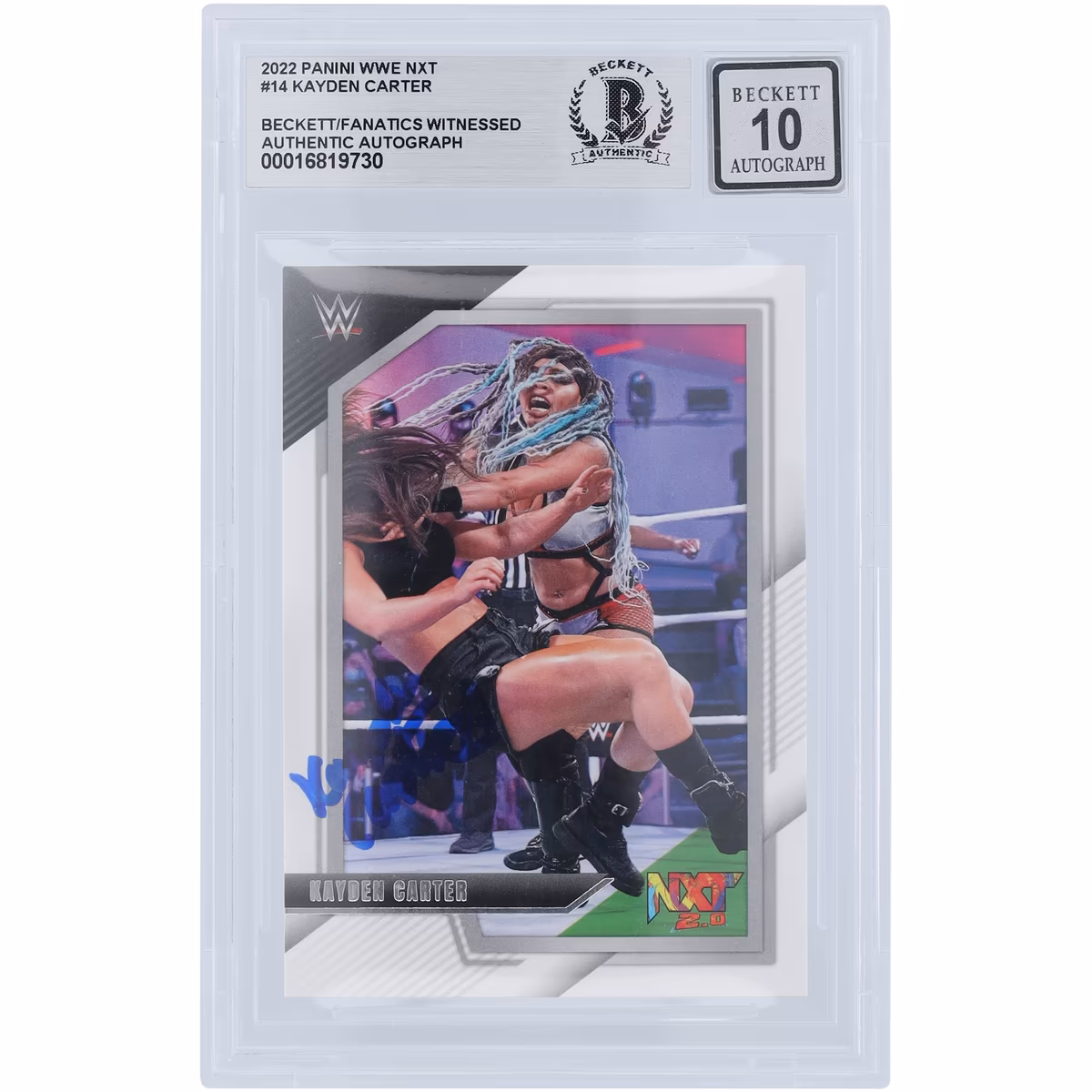 Kayden Carter WWE Autographed 2022 Panini NXT 2.0 #14 Beckett Fanatics Witnessed Authenticated 10 Card