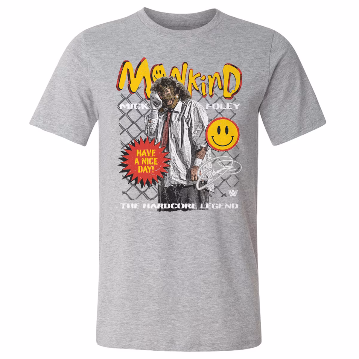 Men's 500 Level Heather Gray Mick Foley Mankind Have A Nice Day T-Shirt 1 Men's 500 Level Heather Gray Mick Foley Mankind Have A Nice Day T-Shirt