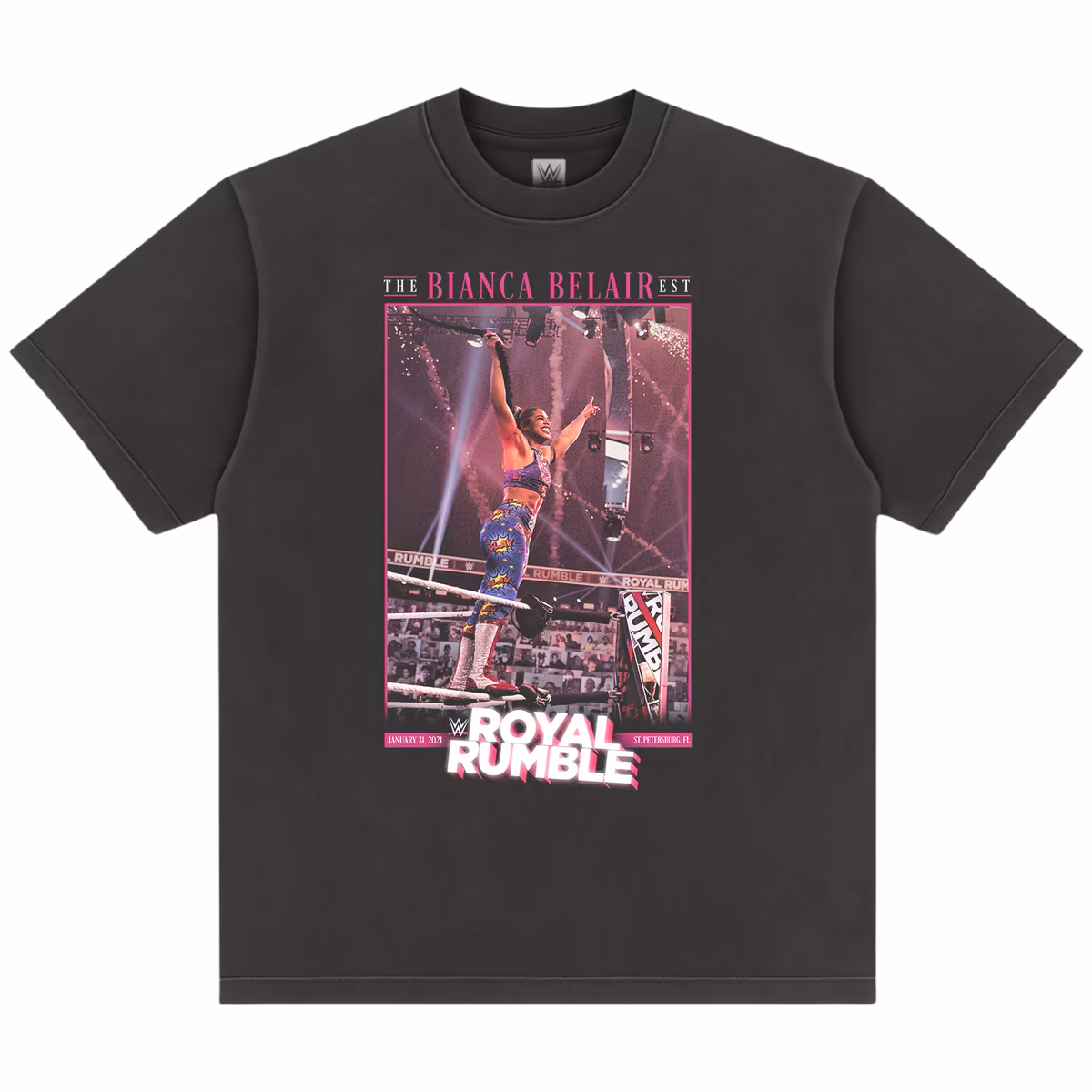 Men's Black Bianca Belair Royal Rumble 2021 Boxy T-Shirt