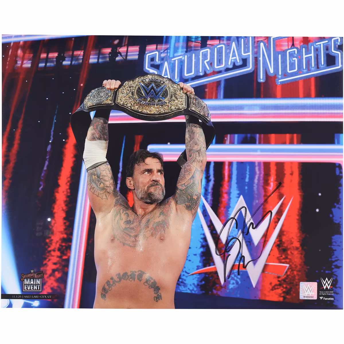 CM Punk WWE Autographed 16" x 20" Raising World Heavyweight Title Photograph 1 CM Punk WWE Autographed 16" x 20" Raising World Heavyweight Title Photograph