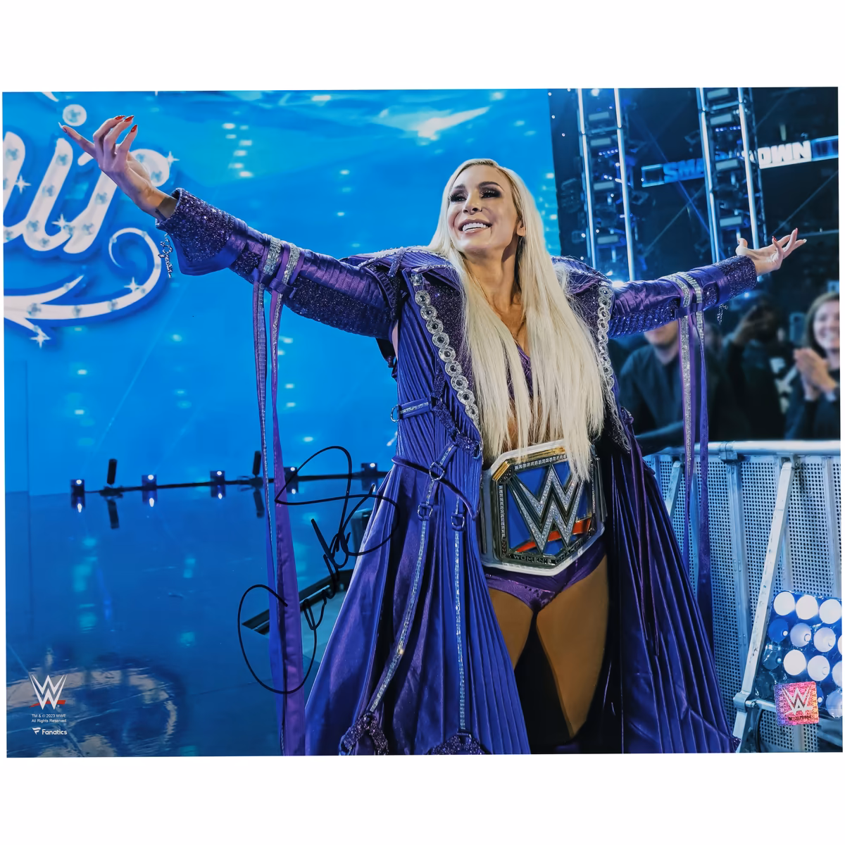 Charlotte Flair WWE Autographed 16" x 20" Entrance with Title Photograph - Signed in Black Ink