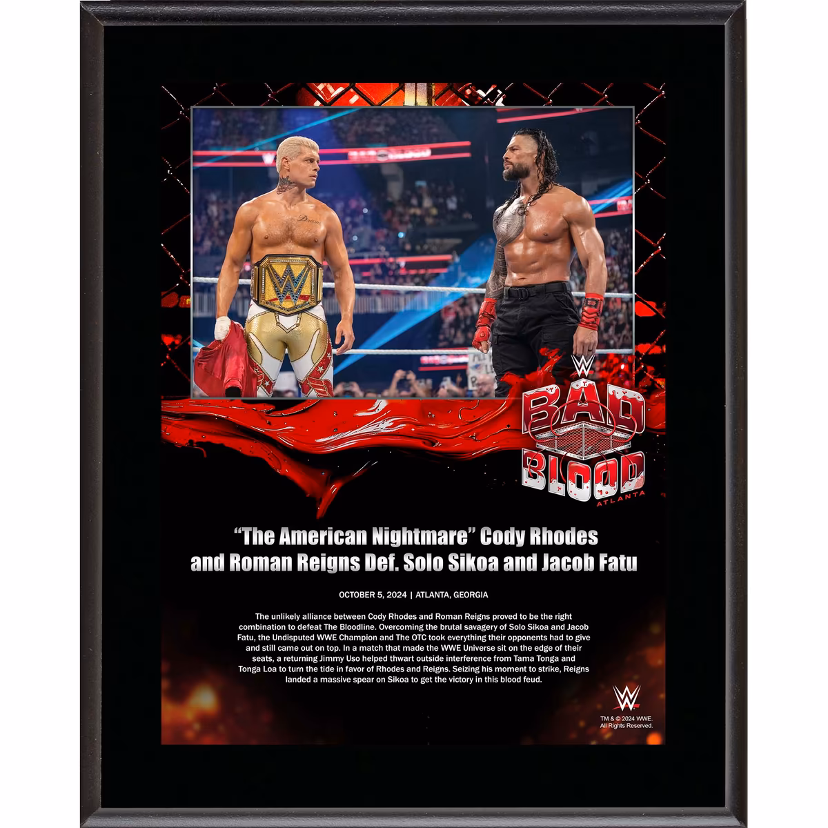 Roman Reigns & Cody Rhodes WWE 10.5" x 13" 2024 Bad Blood Sublimated Plaque 9 Roman Reigns & Cody Rhodes WWE 10.5" x 13" 2024 Bad Blood Sublimated Plaque