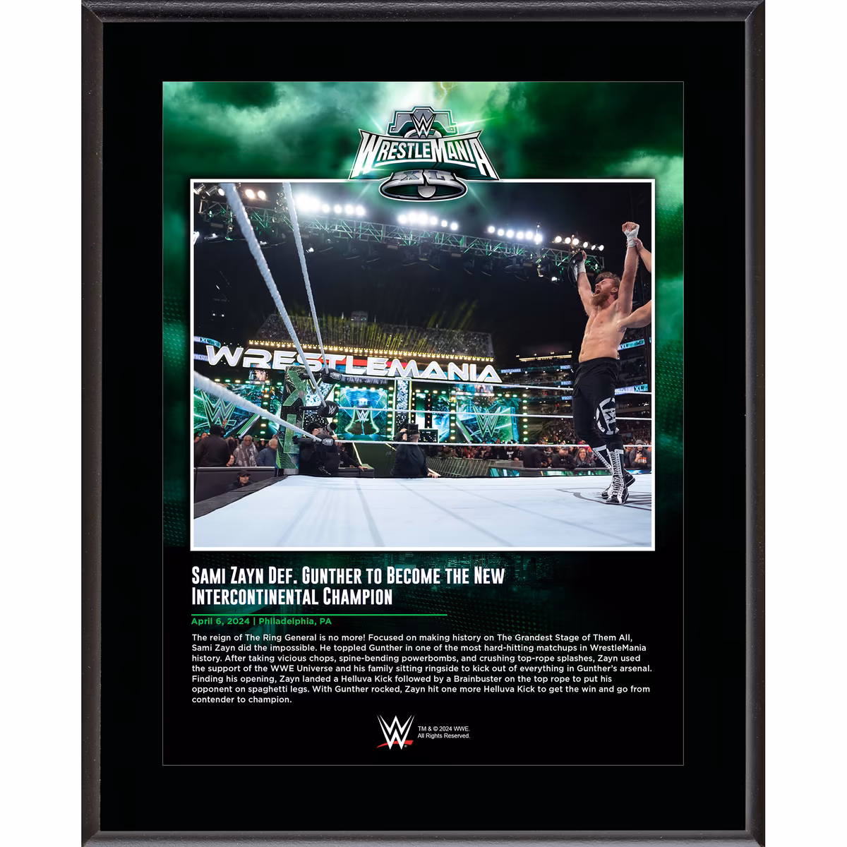 Sami Zayn WWE 10.5" x 13" WrestleMania 40 Night 1 Sublimated Plaque