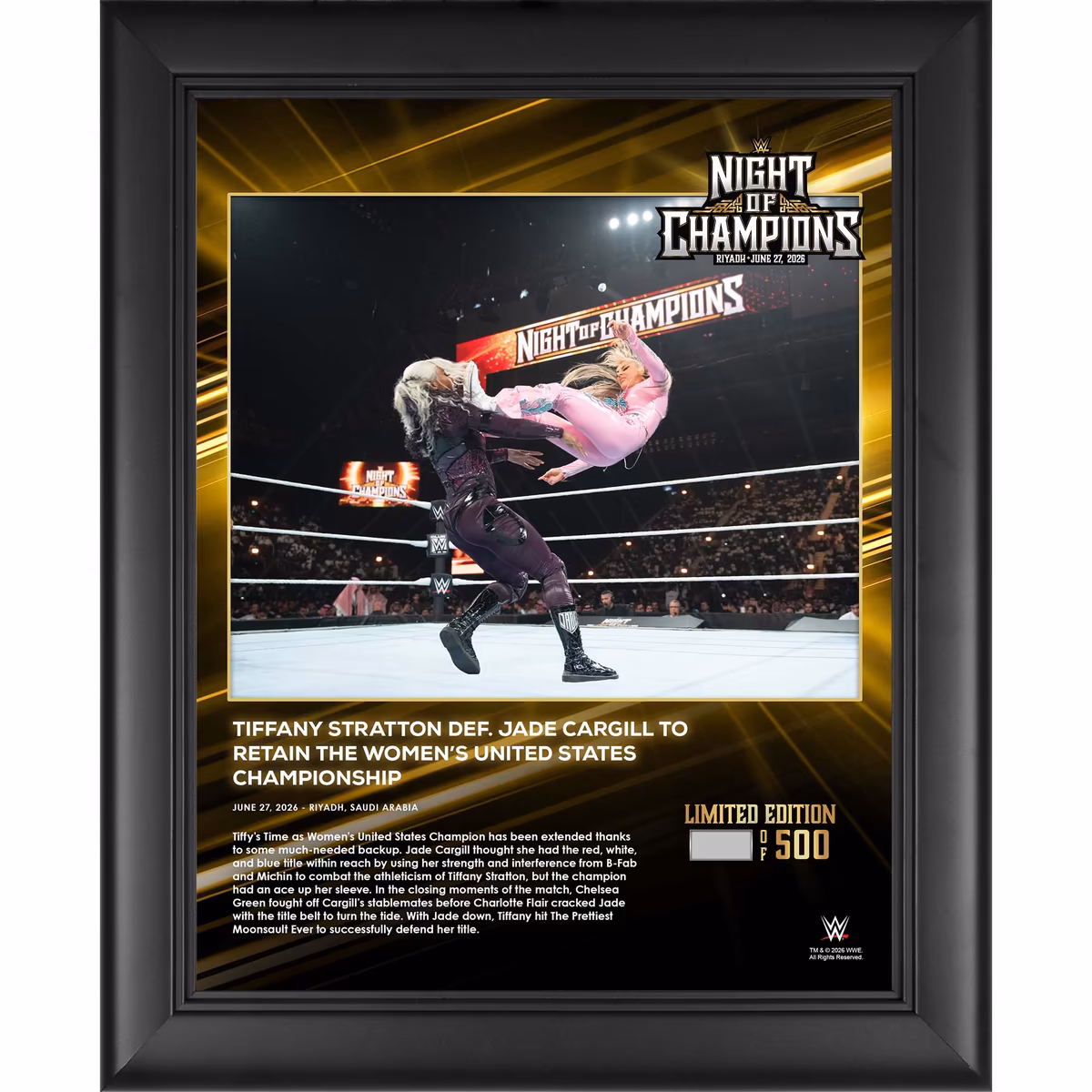 Tiffany Stratton WWE Framed 13" x 16" Night of Champions 2026 Collage - Limited Edition of 500 1 Tiffany Stratton WWE Framed 13" x 16" Night of Champions 2026 Collage - Limited Edition of 500