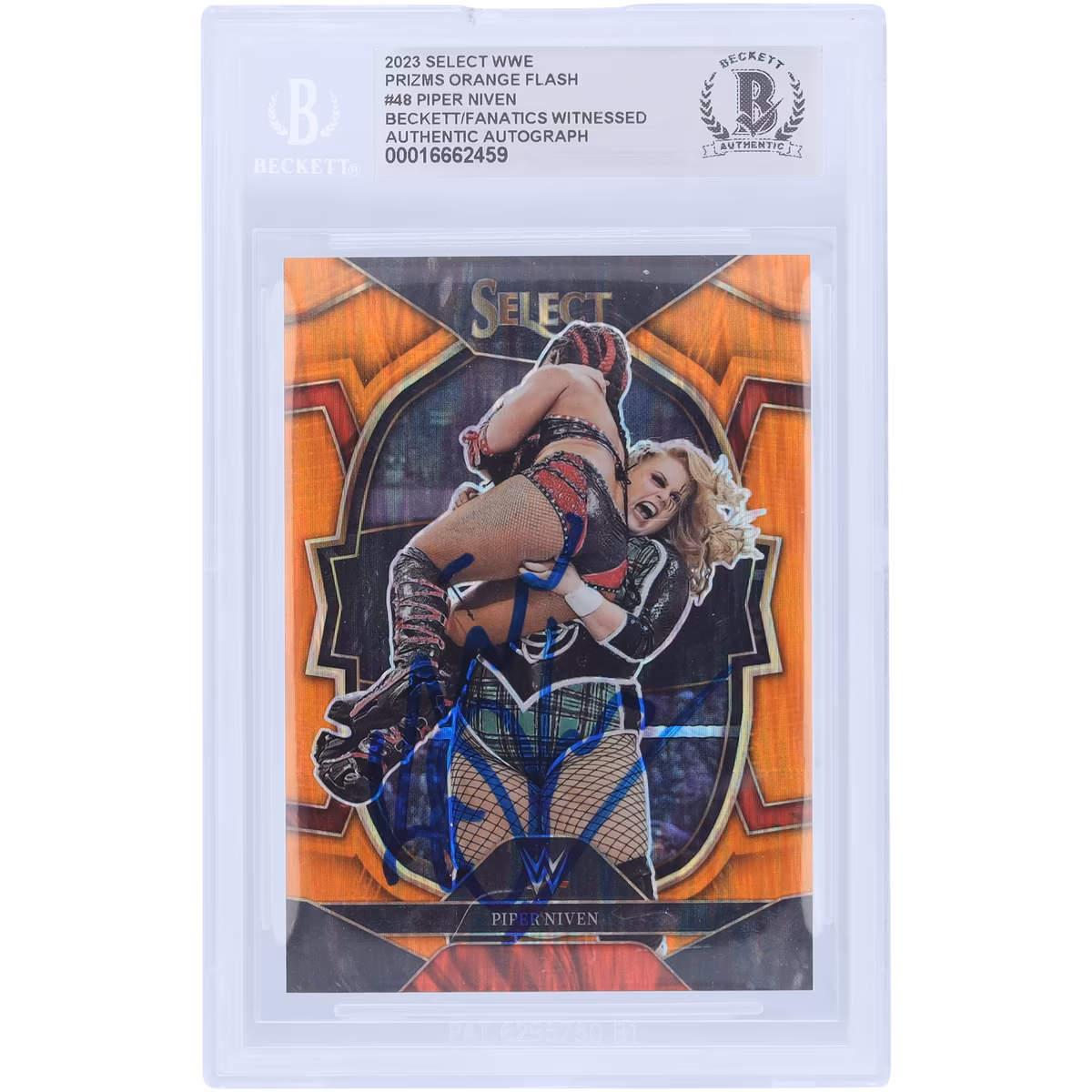 Piper Niven WWE Autographed 2023 Panini Select Orange Flash Prizm #48 Beckett Fanatics Witnessed Authenticated Card