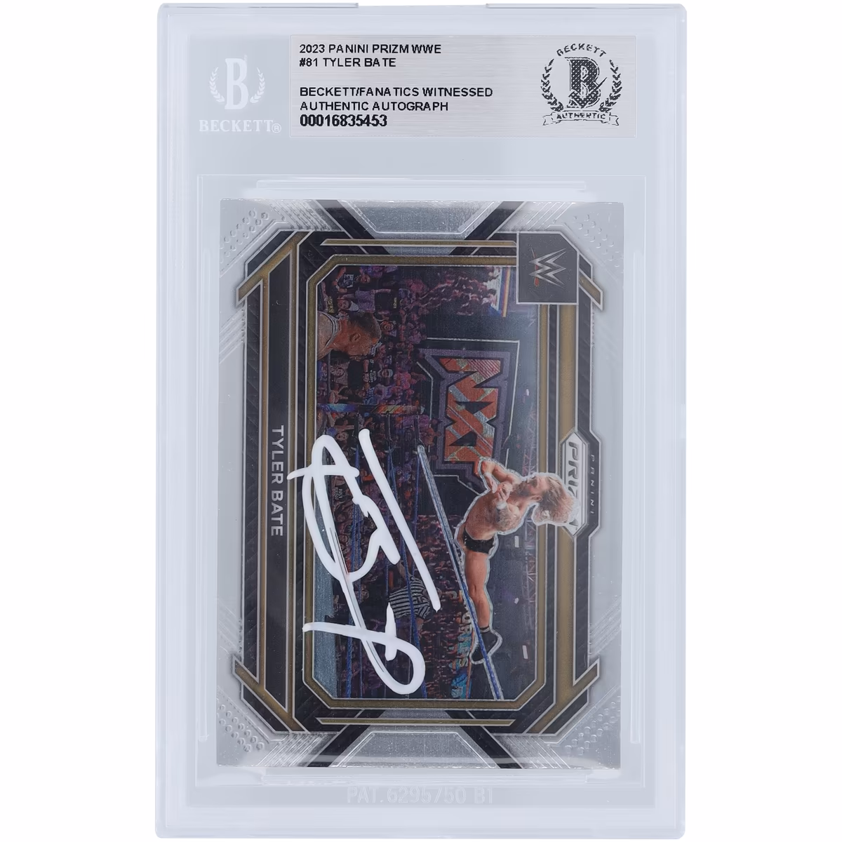 Tyler Bate WWE Autographed 2023 Panini Prizm White Ink #81 Beckett Fanatics Witnessed Authenticated Card 6 Tyler Bate WWE Autographed 2023 Panini Prizm White Ink #81 Beckett Fanatics Witnessed Authenticated Card