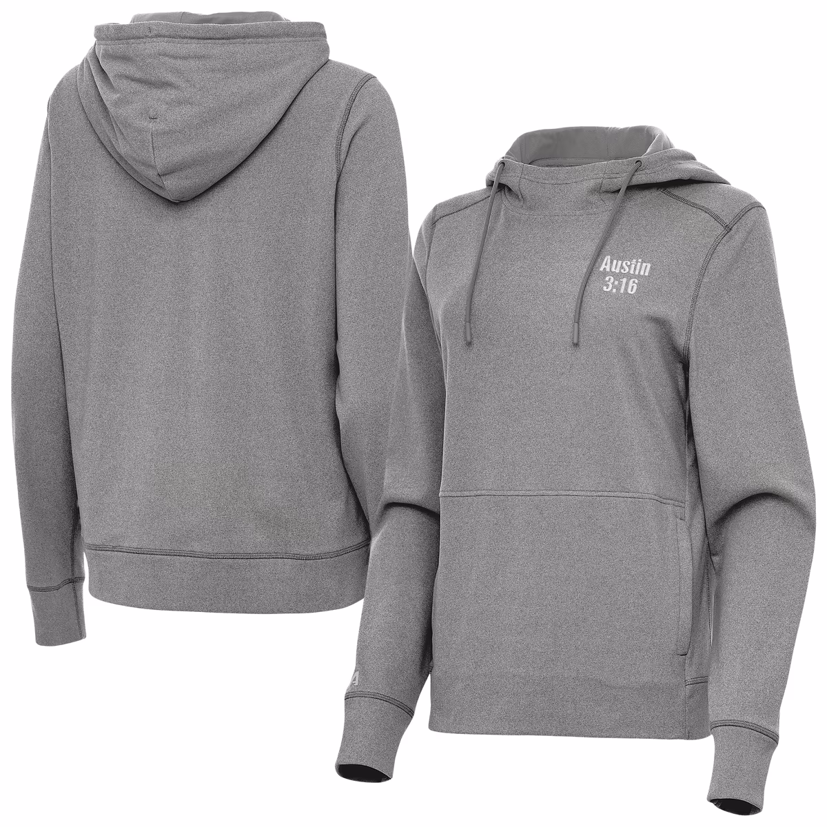 Women's Antigua Heather Charcoal "Stone Cold" Steve Austin Justice Pullover Hoodie