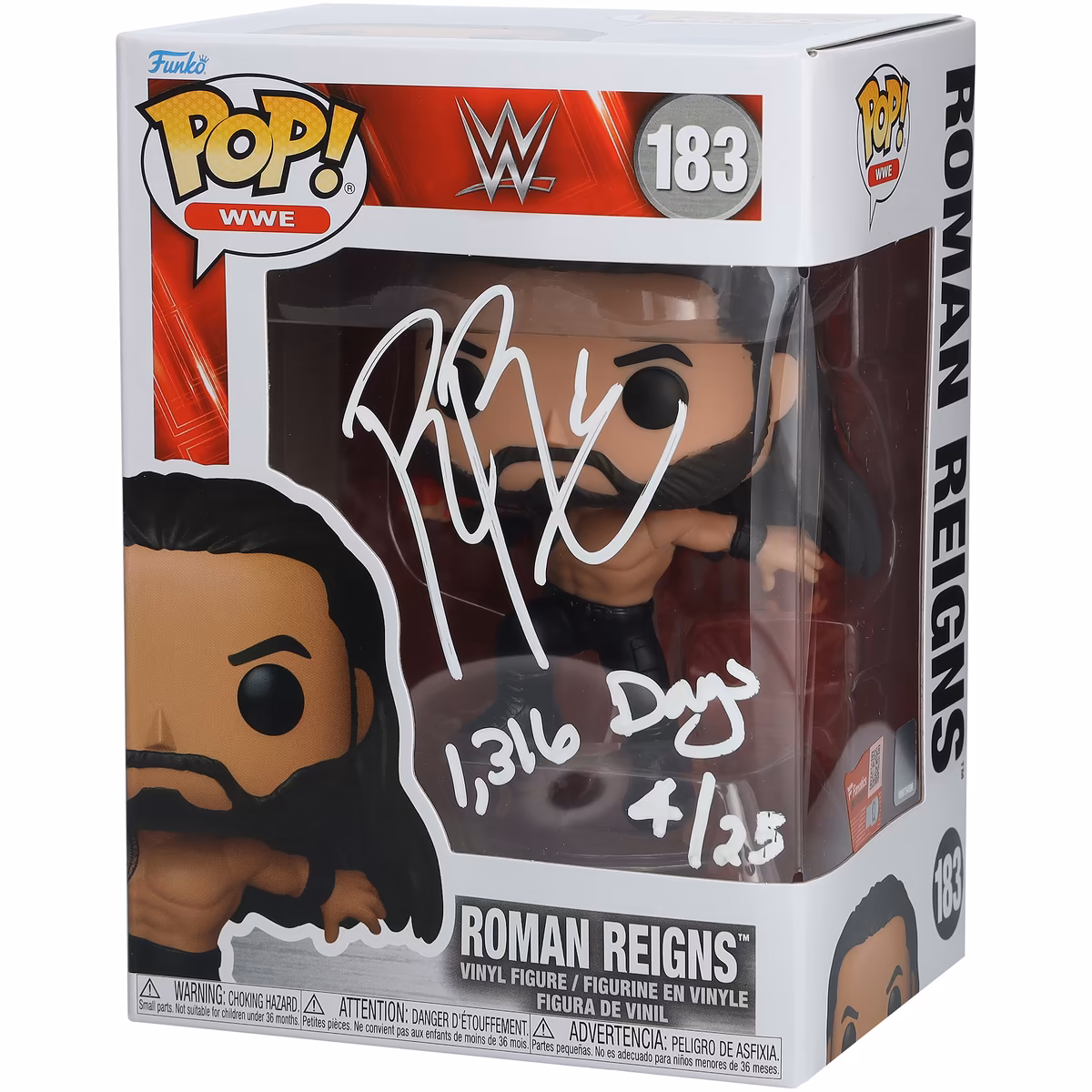 Roman Reigns WWE Autographed #183 Superman Punch Funko Pop! Figurine with "1,316 Days" Inscription - Limited Edition of 25