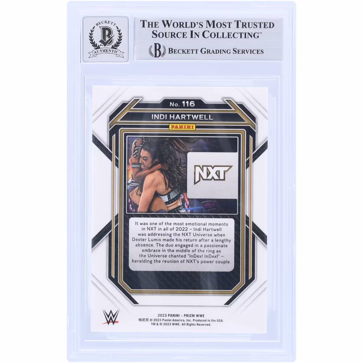 Indi Hartwell WWE Autographed 2023 Panini Prizm #116 Beckett Fanatics Witnessed Authenticated 10 Card 3 Indi Hartwell WWE Autographed 2023 Panini Prizm #116 Beckett Fanatics Witnessed Authenticated 10 Card