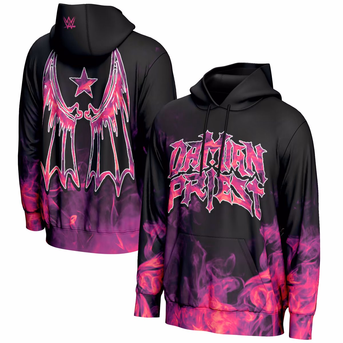 Men's ProSphere Black Damian Priest Purple Flames Pullover Hoodie 1 Men's ProSphere Black Damian Priest Purple Flames Pullover Hoodie